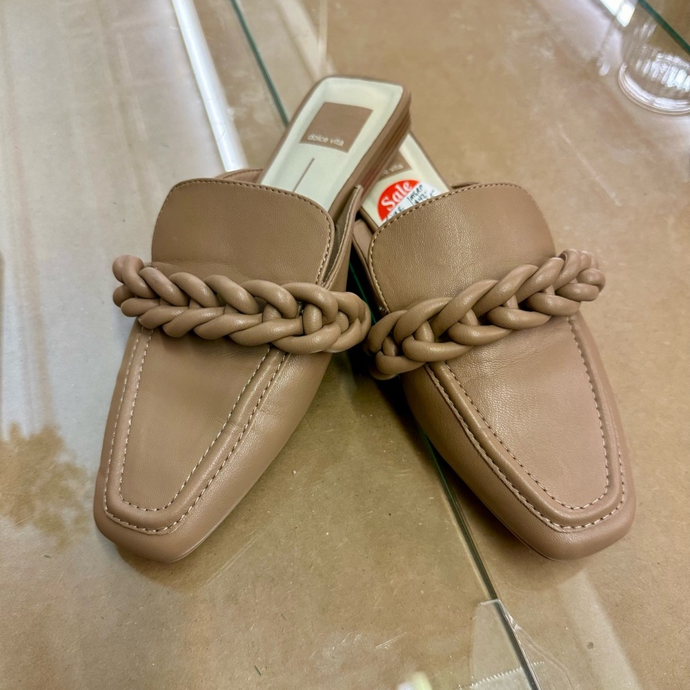 DV by Dolce Vita Taupe Braided Leather Mules